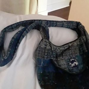 cotton, embroidered, dark blue bag